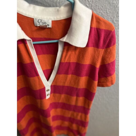 Lilly Pulitzer Wonens Striped Tunic Shirt Cotton Short Sleeve Medium V-Neck - Picture 4 of 6